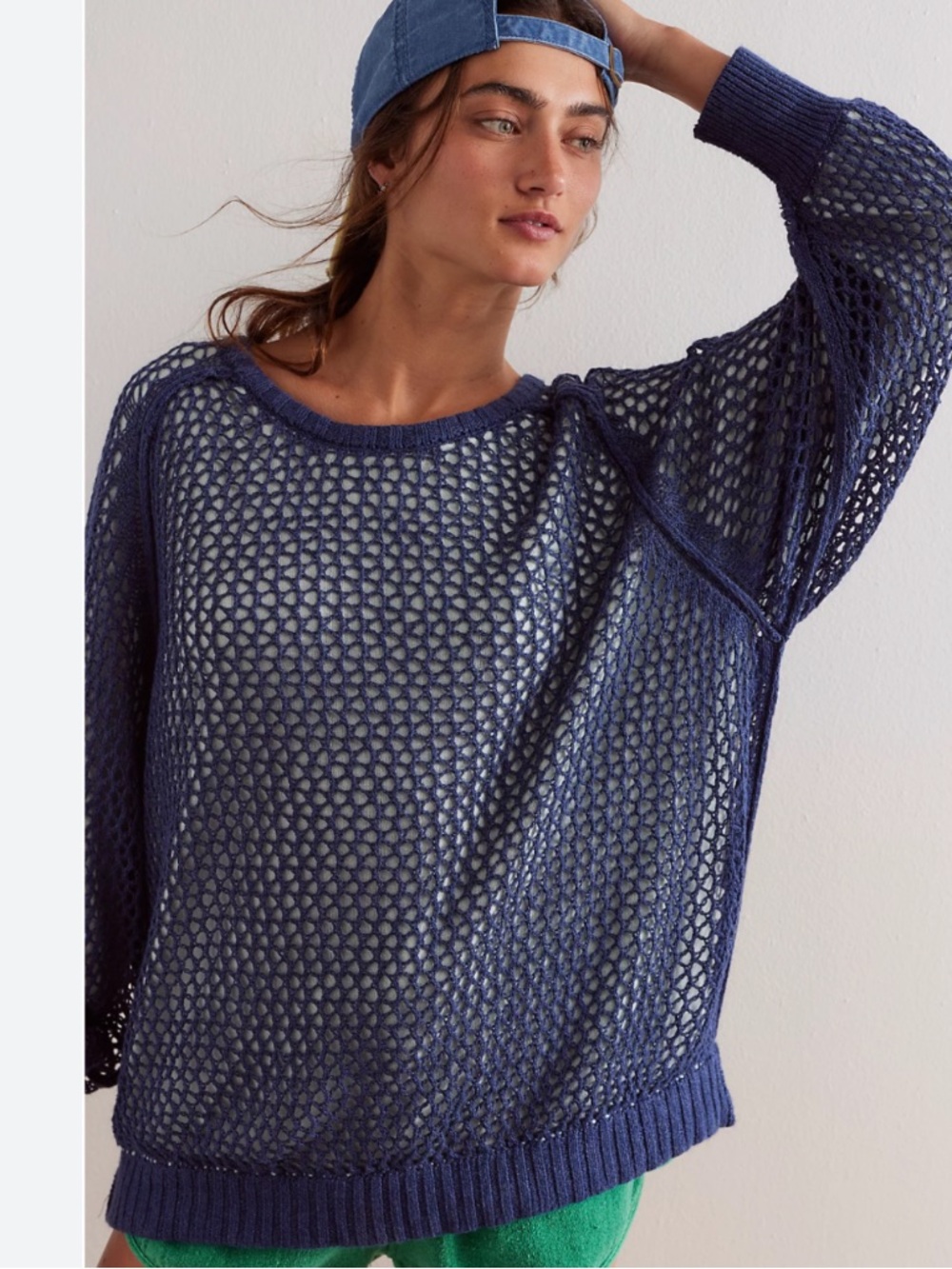 Free people we the free blue Gemma pullover open knit overlay sweater sz xs